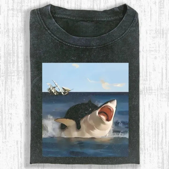 FAT CAT VS SHARK T-SHIRT