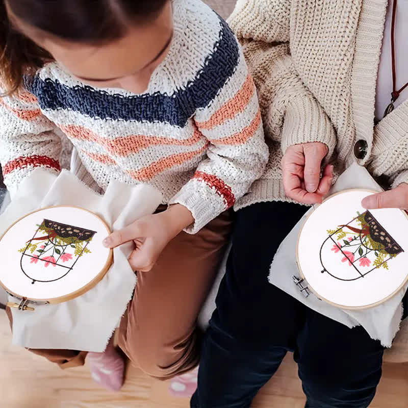 Rubbyoo Embroidery Kit - Flowers And Plants In Cage