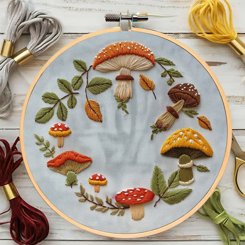 Rubbyoo Embroidery Kit - Mushroom wreath