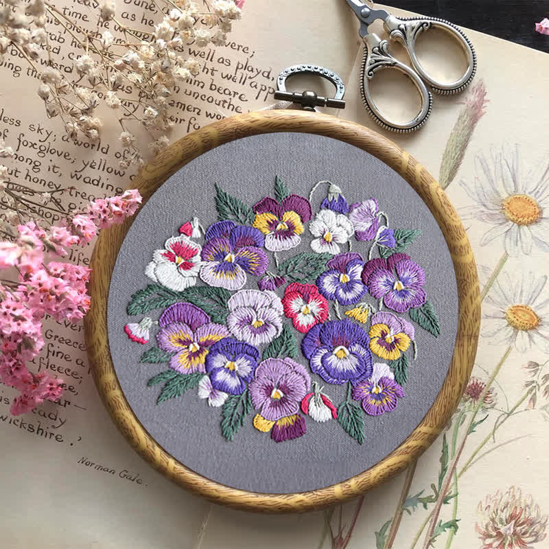 Rubbyoo Embroidery Kit - Pansies