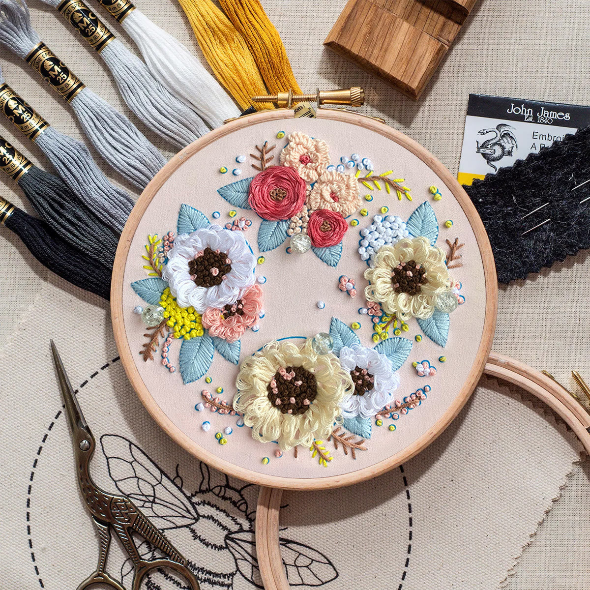 Rubbyoo Embroidery Kit- Flower Garland Starter Kit For Craft Lover