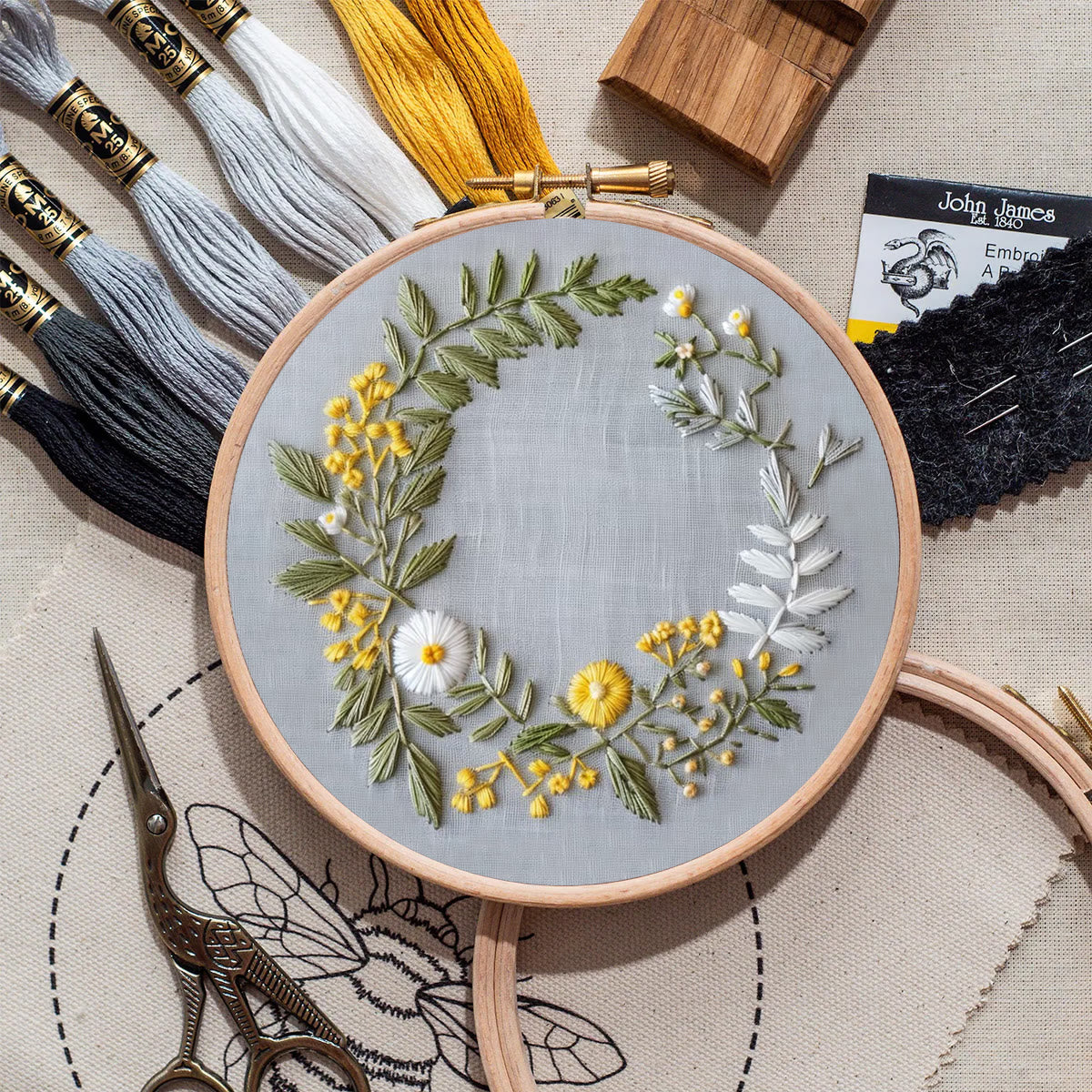 Rubbyoo Embroidery Kit- Delicate Wreath | For Craft Lover Hand Stitch