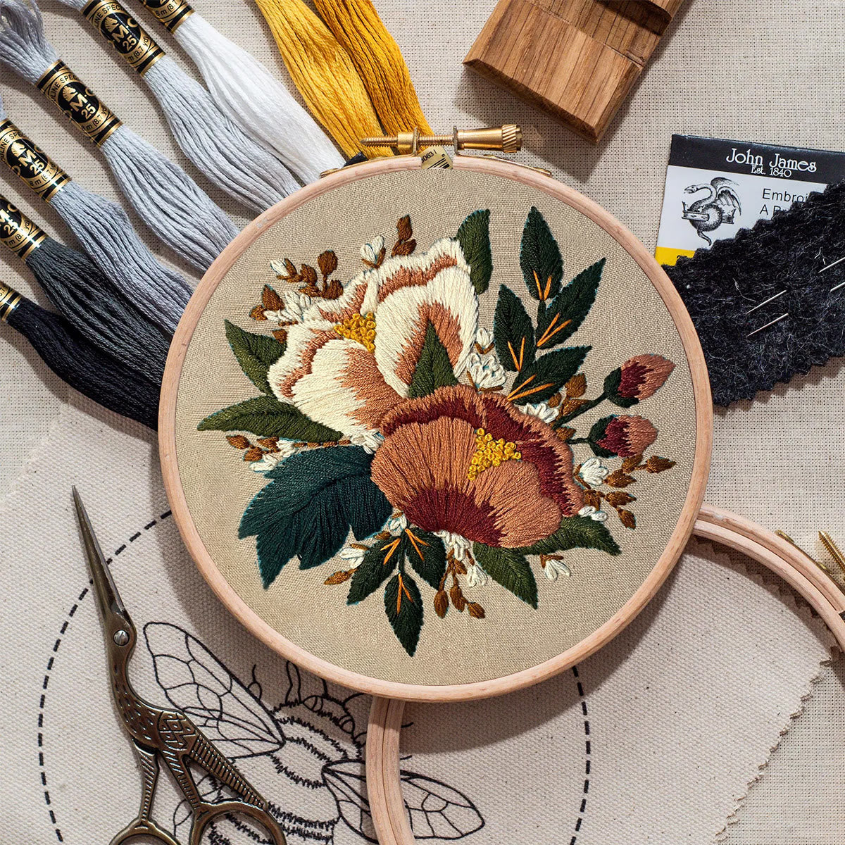Rubbyoo Embroidery Kit- Blush Floral Pattern | For Beginners Hand Stitch