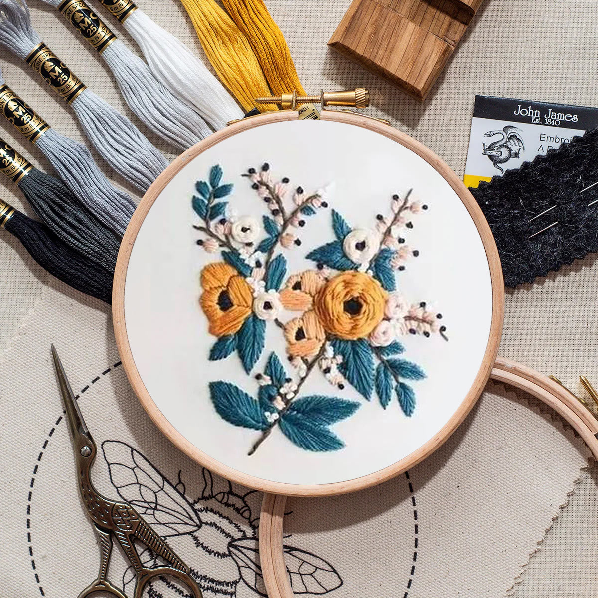 Rubbyoo Embroidery Kit- Modern Flower Design 2 | Diy Craft Kits,Hand Stitch,For Craft Lover