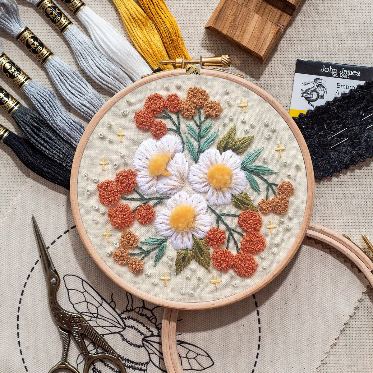 Rubbyoo Embroidery Kit- Modern 3D Floral | Diy Craft Kits,Hand Stitch,For Craft Lover