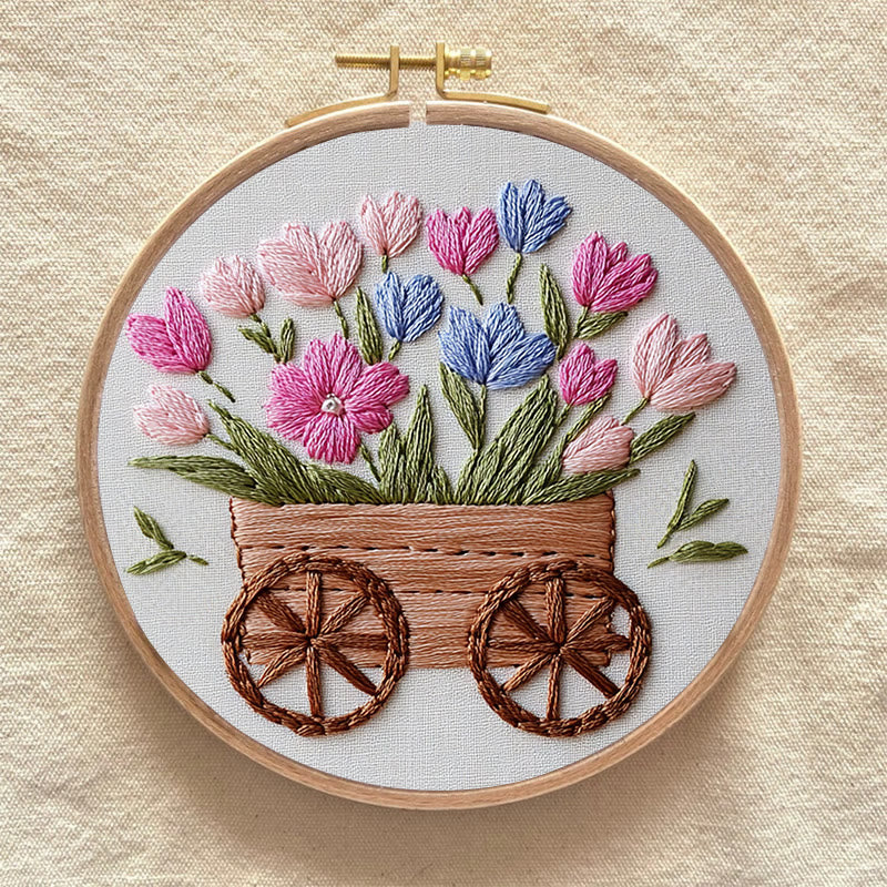 Rubbyoo Embroidery Kit -Spring Cart | For Craft Lover Cozy Crafts