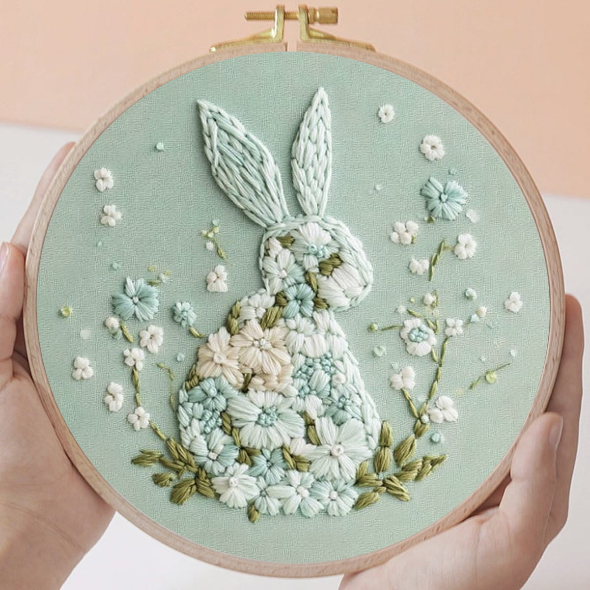 Rubbyoo Embroidery Kit - Bunny With Floral | Hand Stitch Gift