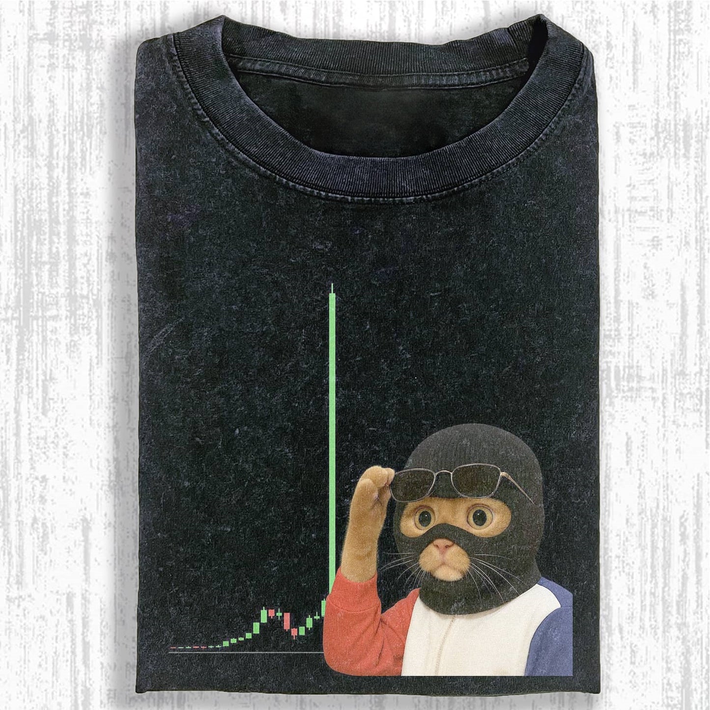 Wacky Stock Market Cat with Balaclava T-shirt