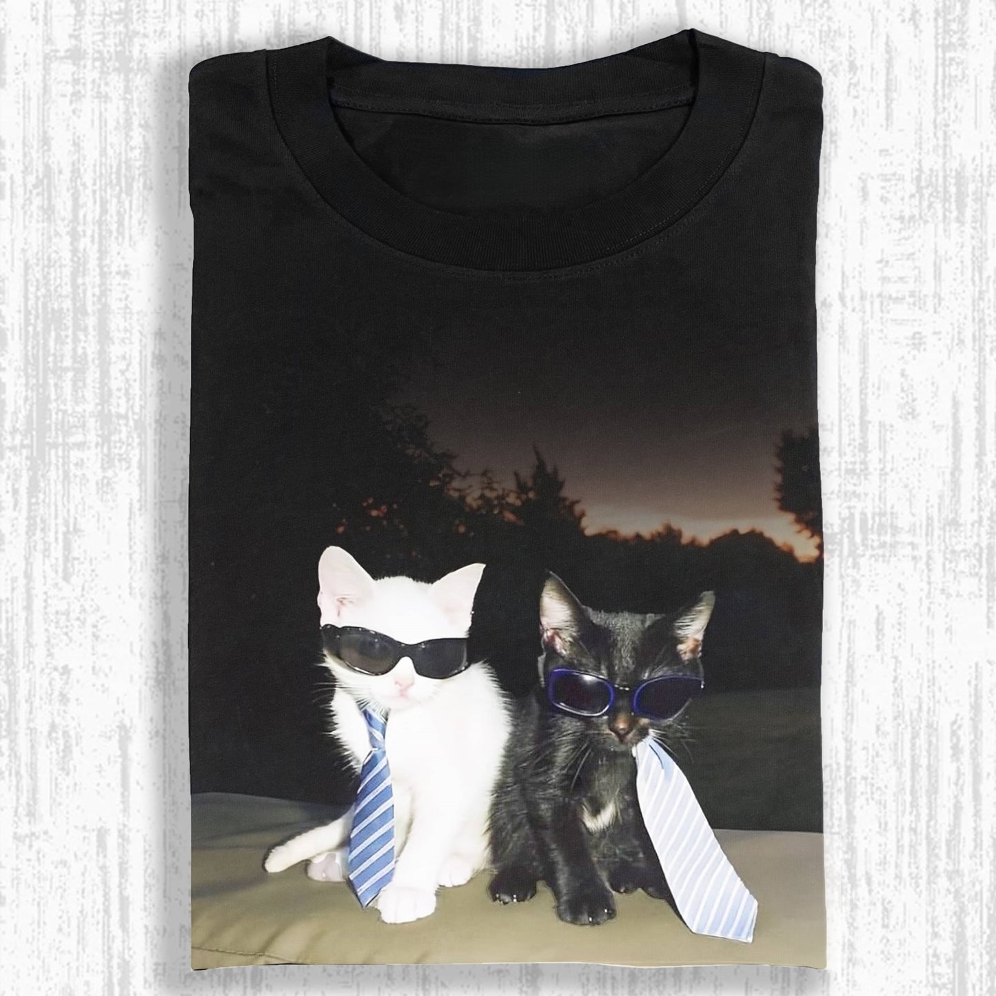 Wacky Black and White Cat Portrait T-shirt