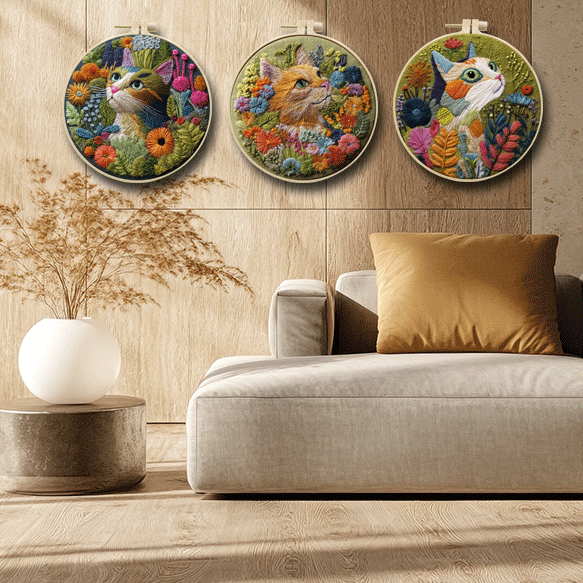 Feline Floral Embroidery Kit
