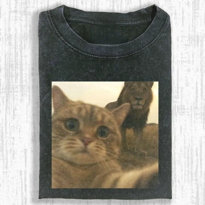 Wacky Cat with Lion in Background T-shirt