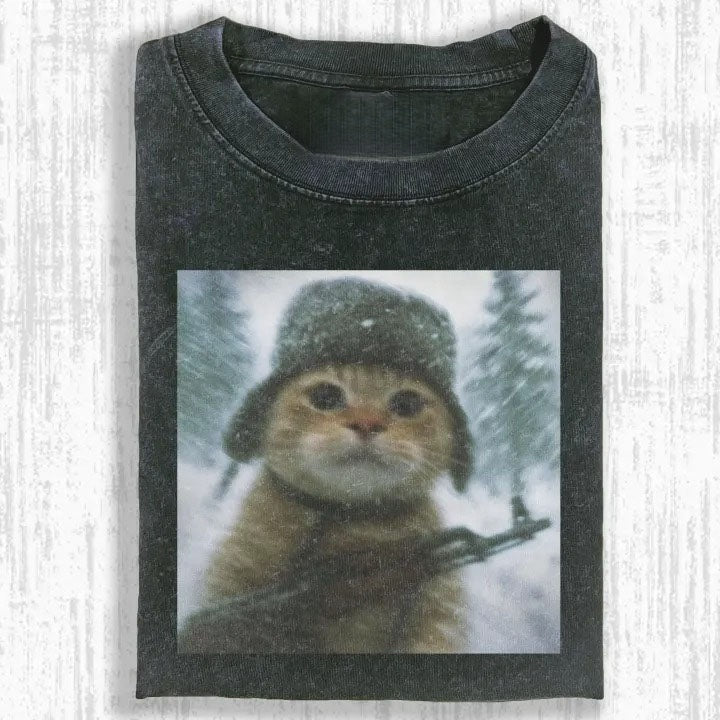 Wacky Cat with Hat in Snow T-shirt