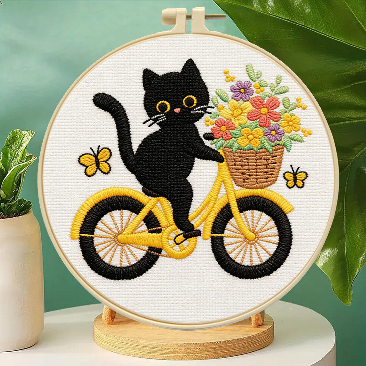 Whimsical Black Cat Embroidery Kit