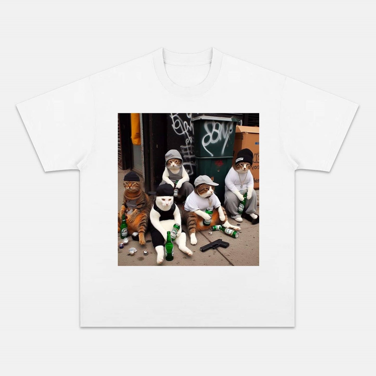 Wacky Cat Gangster Scene T-shirt
