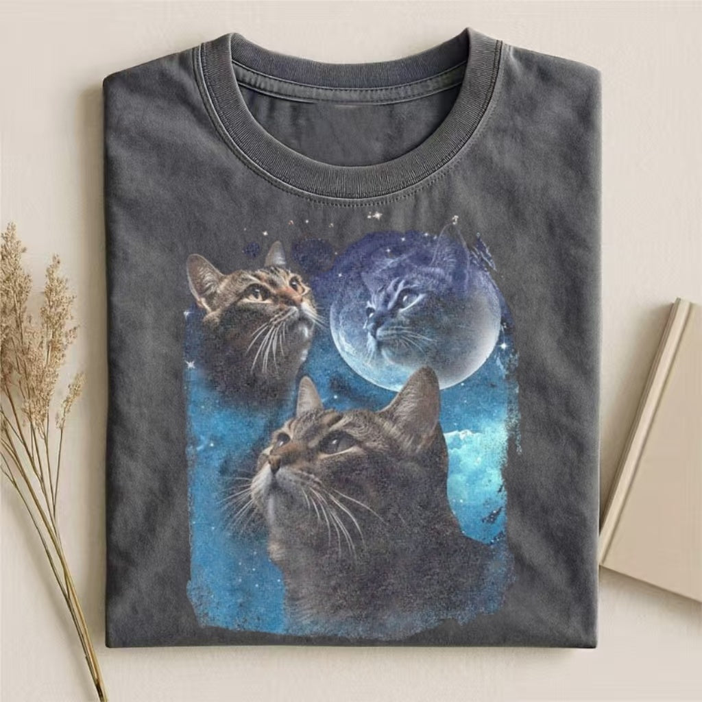 Cosmic Cat Moon Space Graphic T-shirt