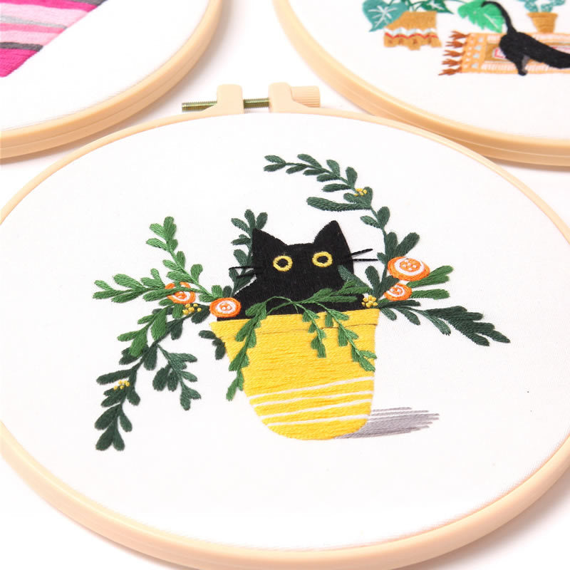 Black Cat And Greenery Nook - Themed DIY Embroidery Kits