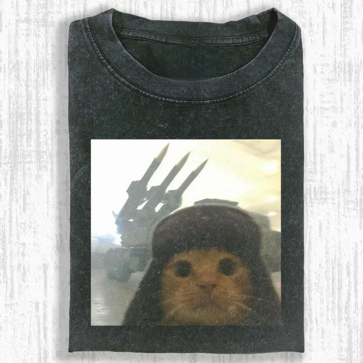 Wacky Cat with Transformers Background T-shirt