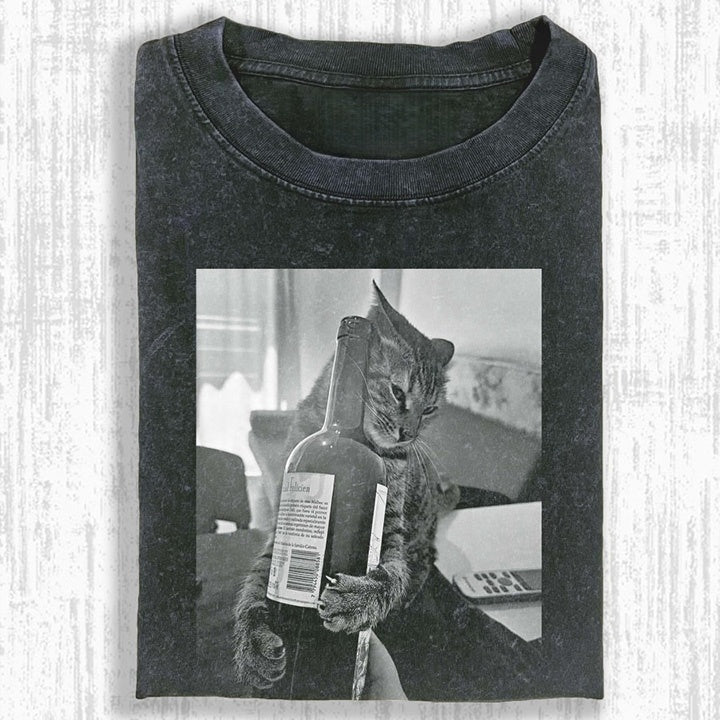 Wacky Drunk Cat with Empty Bottles T-shirt