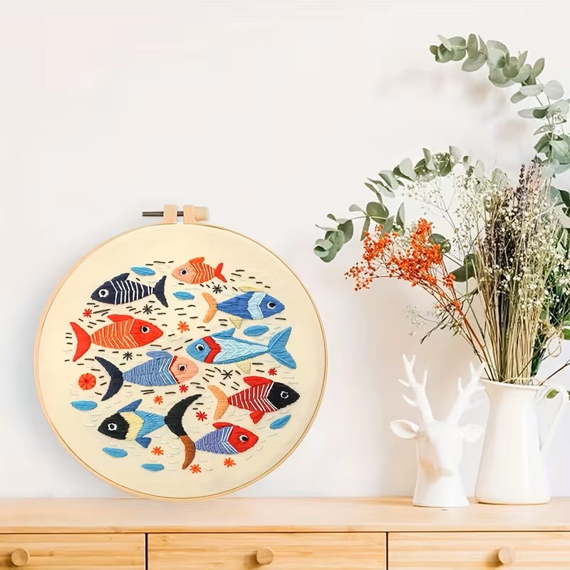 Vibrant School of Fish - Themed DIY Embroidery Kits