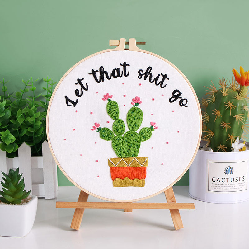 Vibrant Cactus Quote - Themed DIY Embroidery Kits