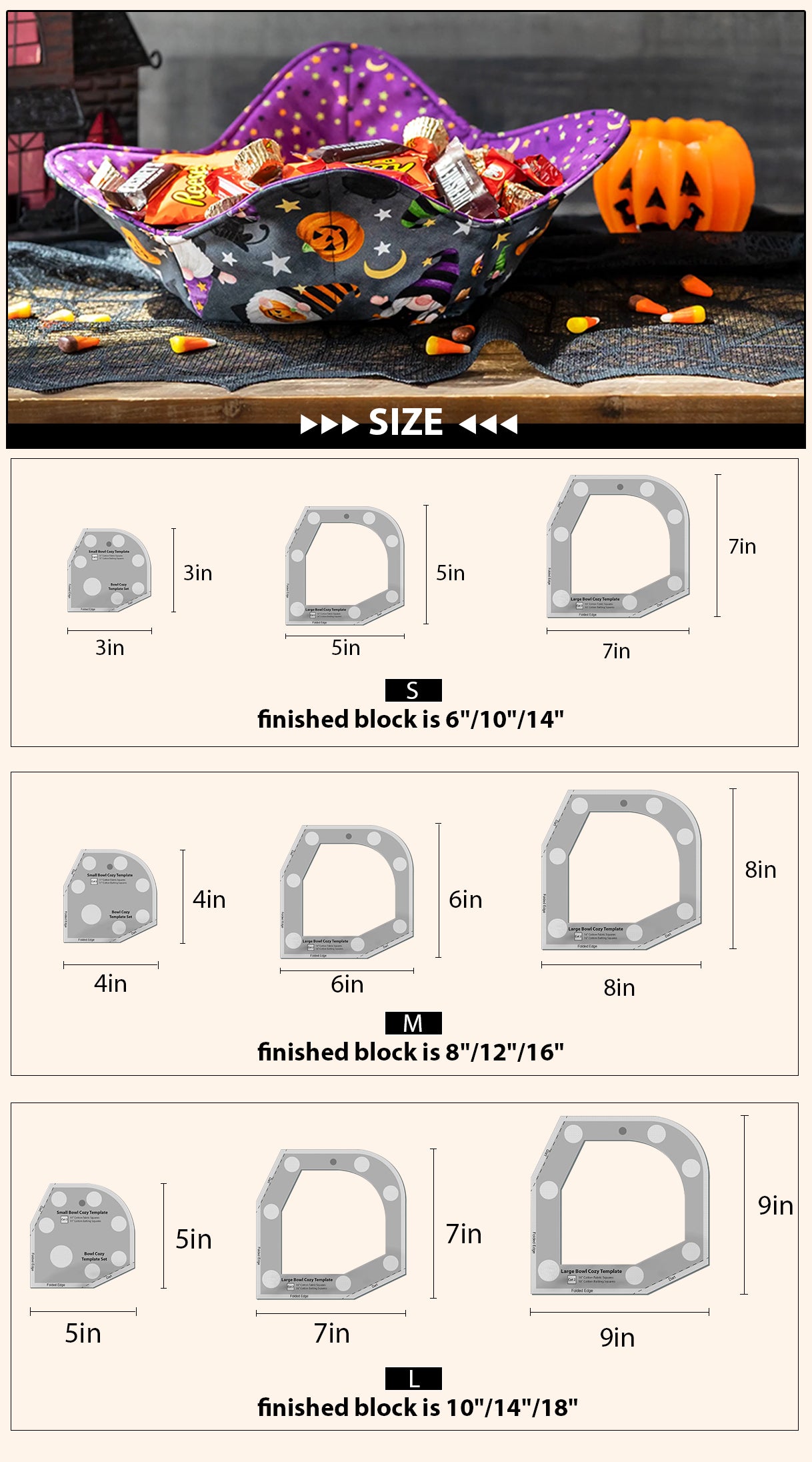 Halloween Bowl Cozy Template Cutting Ruler Set - 2PCS (With Instructions)