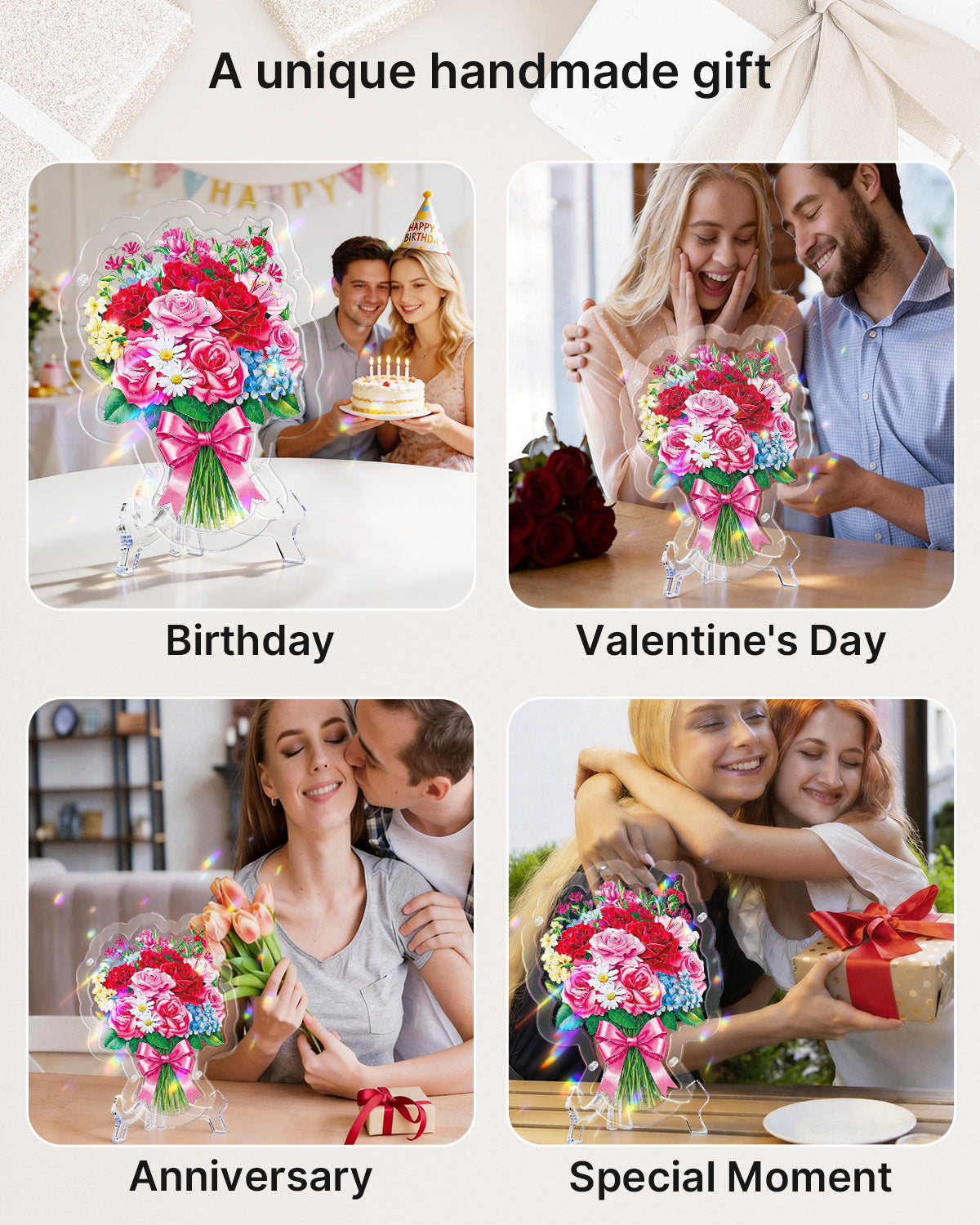 Acrylic Jigsaw Puzzle Suncatcher - Blooming Rose Bouquet