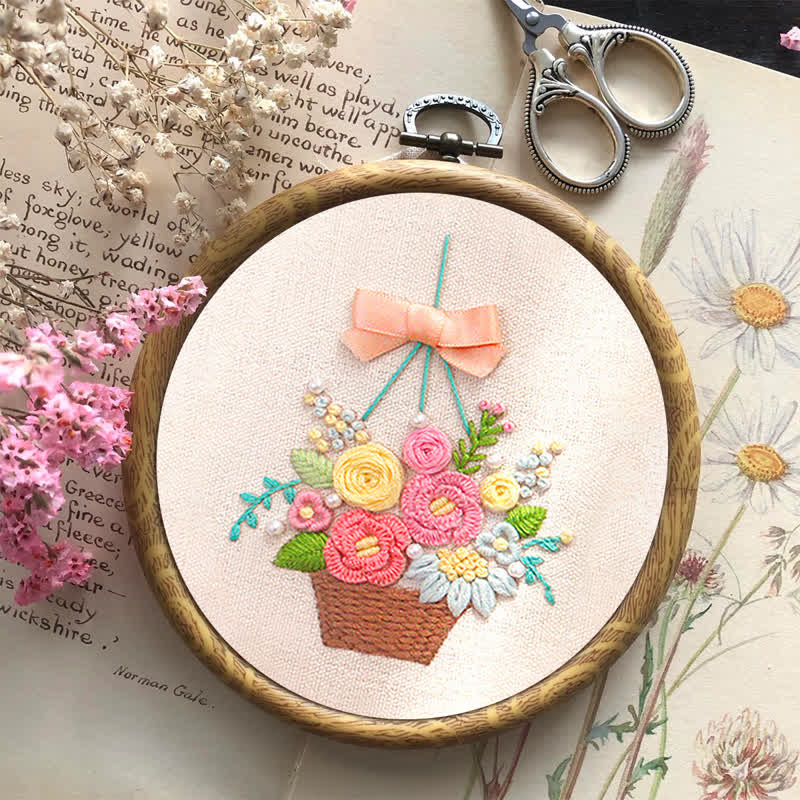 Rubbyoo Embroidery Kit - Basket Of Peonies