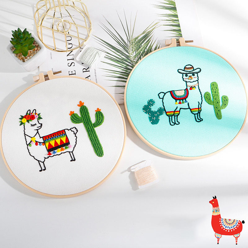 Alpacas and cacti -Themed DIY Embroidery Kits