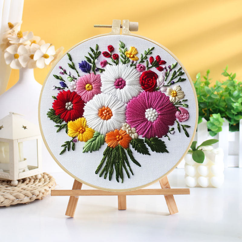 Rainbow Wildflower Bouquet Embroidery Kit