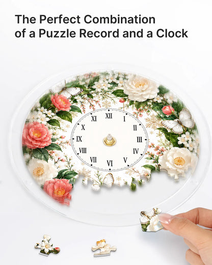DIY Acrylic Puzzle Clock Kit - Pink White Roses