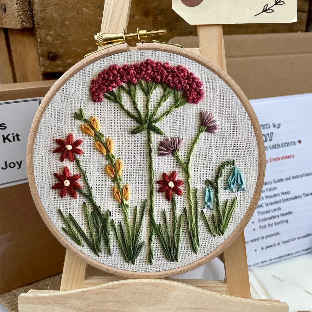 Rubbyoo Embroidery Kit- Red Floral  Pattern | Embroidery Kit For Beginner,Modern Embroidery,Cross Stitch