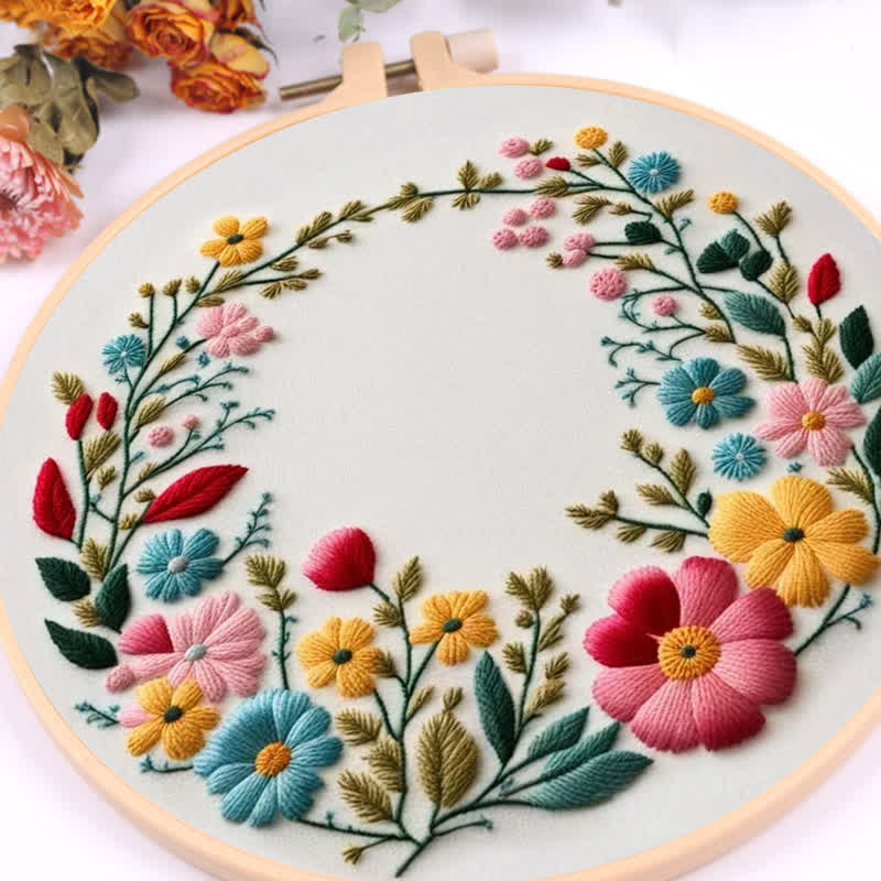 Rubbyoo Embroidery Kit - Flowers Diy Kit For Women