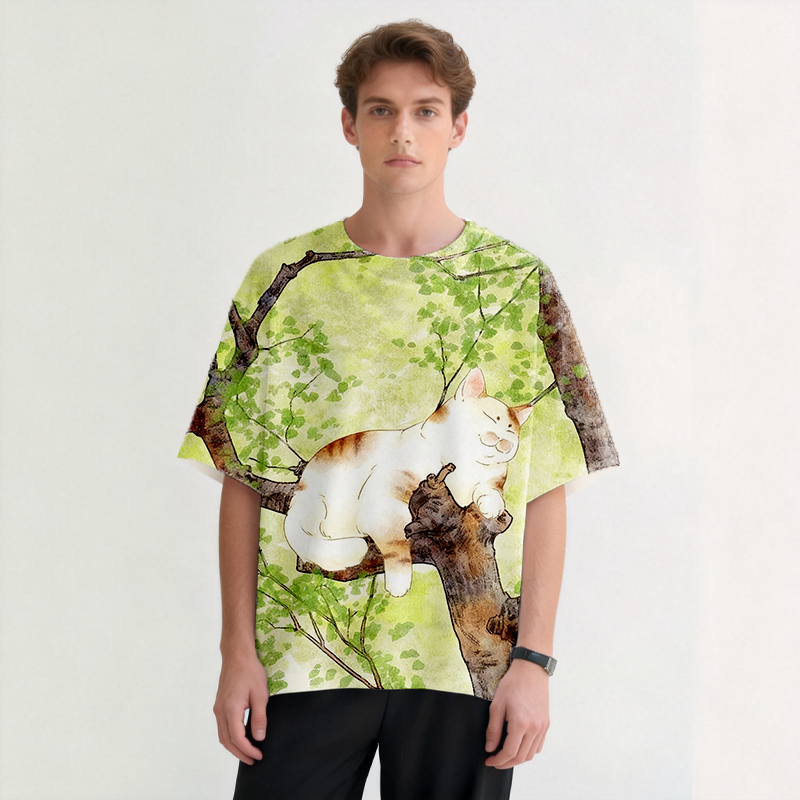 Cat On The Tree Graphic Print T-Shirt