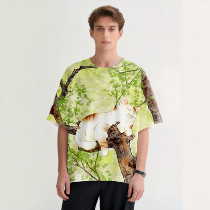 Cat On The Tree Graphic Print T-Shirt