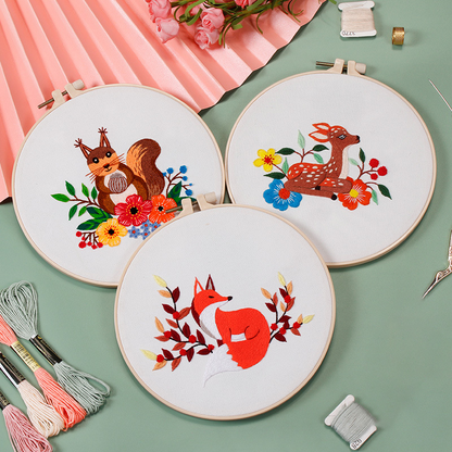 Enchanted Forest Embroidery Kit Series with cats/deers/squirrels/fox/rabbits