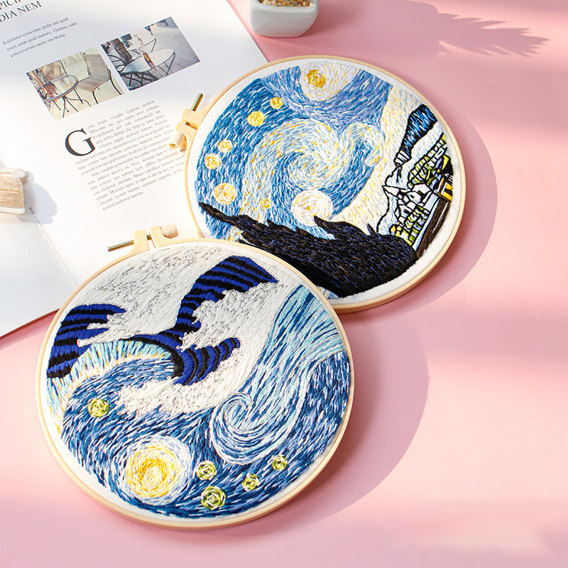 Starry Night Embroidery Kit: Craft Your Masterpiece Inspired by Van Gogh