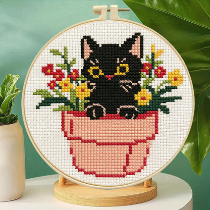 Whimsical Black Cat Embroidery Kit