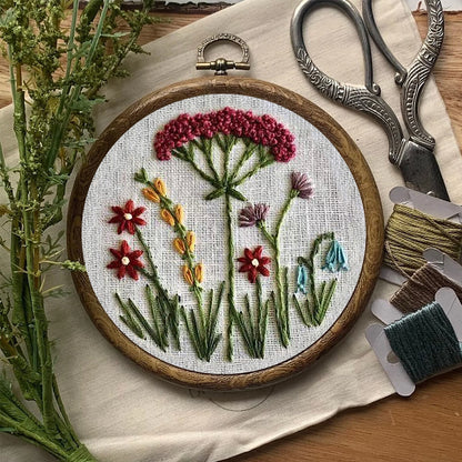 Rubbyoo Embroidery Kit- Red Floral  Pattern | Embroidery Kit For Beginner,Modern Embroidery,Cross Stitch
