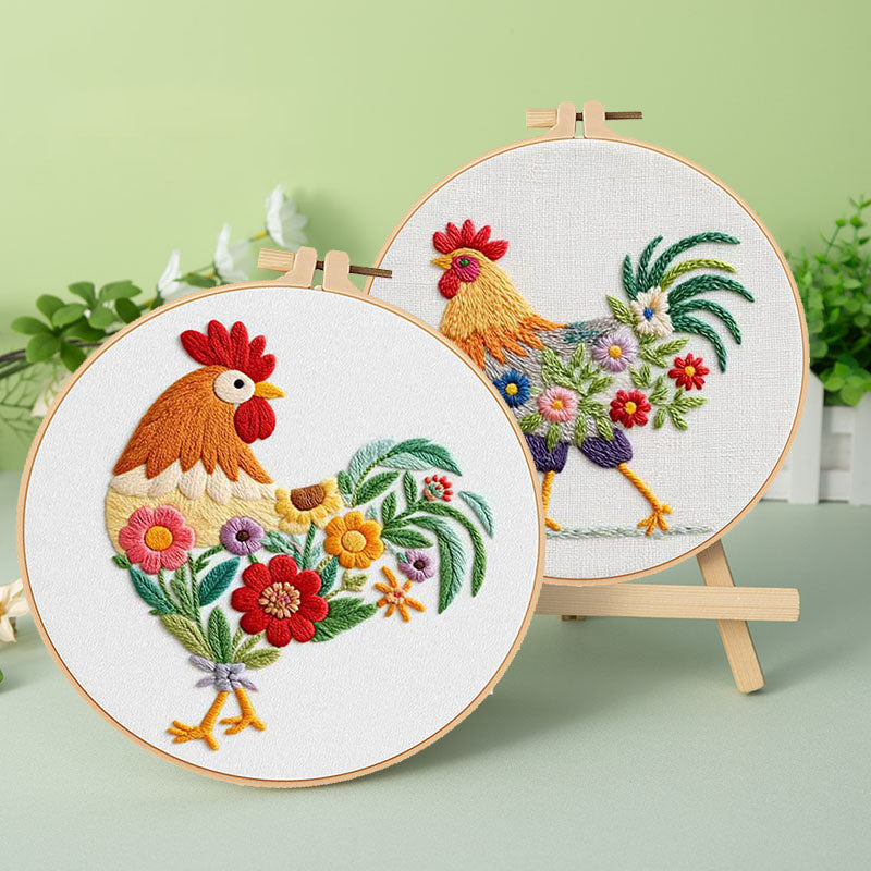 Floral Rooster - Themed DIY Embroidery Kits