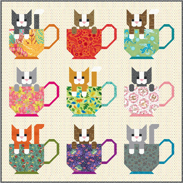 Kittens in Cups Quilt Pattern Template - With Instructions