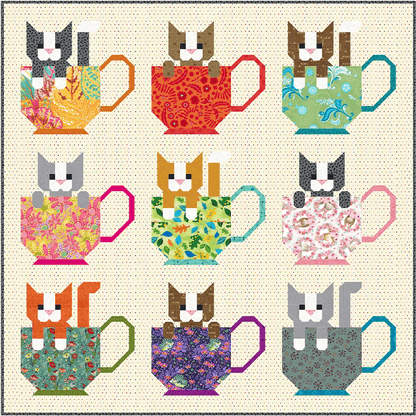Kittens in Cups Quilt Pattern Template - With Instructions