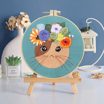 Feline Floral Embroidery Kit