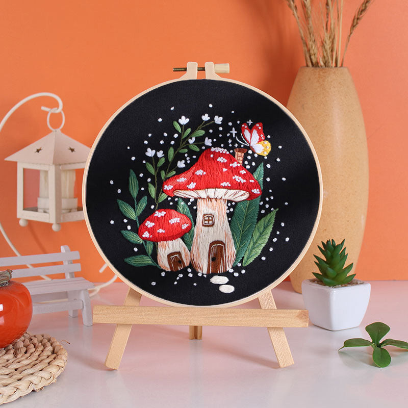 Enchanted Mushroom and Pumpkin House Embroidery Kit: Create Your Fairytale Haven