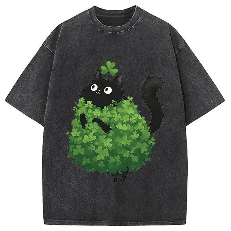 St. Patrick's Day Decorated Cat Washed T-Shirt