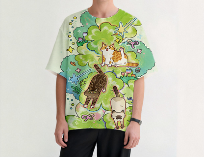 Cats Stretching Graphic Print T-Shirt
