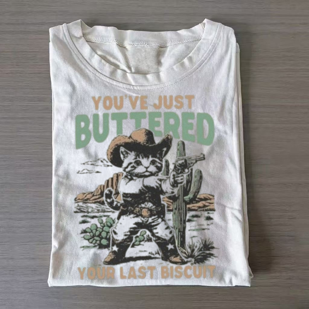 "Buttered Biscuit" Cowboy Cat Western T-Shirt