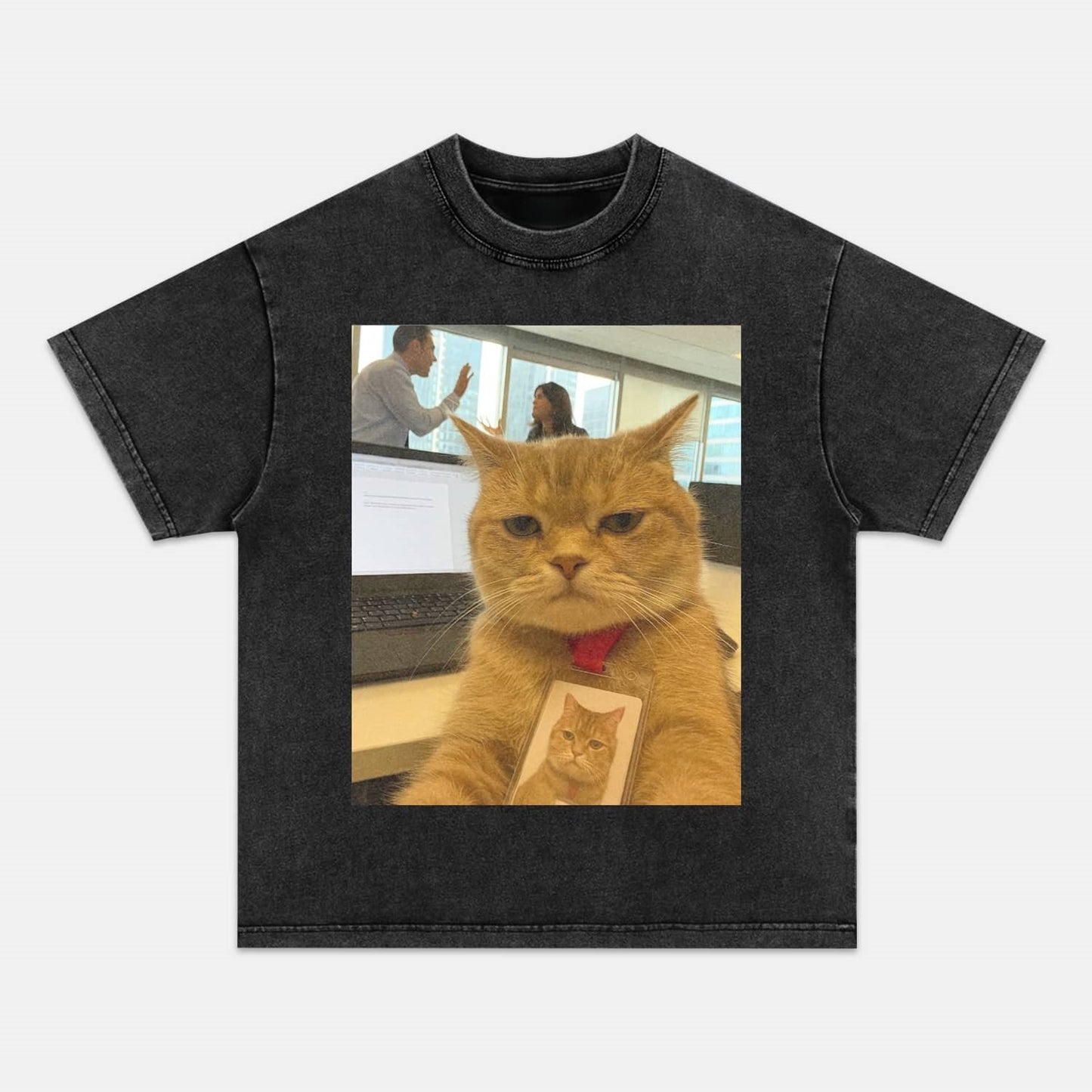 Wacky Office Cat with ID Badge T-shirt