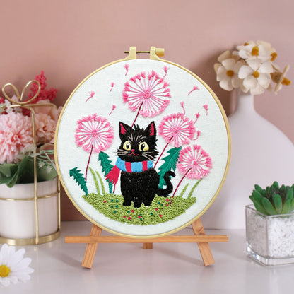 Whimsical Cat And Garden Embroidery Kit