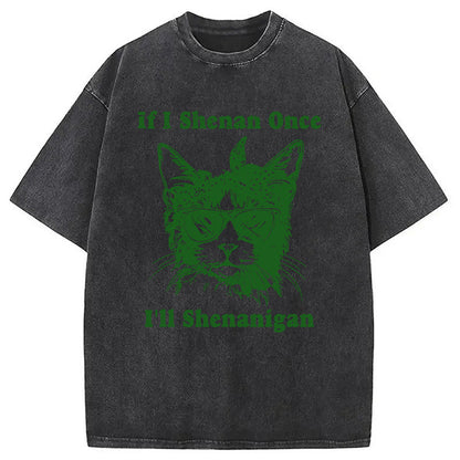 St. Patrick's Day Elegant Cat Washed T-Shirt