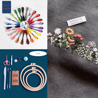 DIY Water-Soluble Printed Flower Set Embroidery